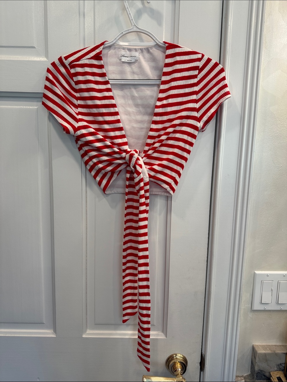Lovers+Friends Striped Red & White Tie-Front Ribbed Crop Top